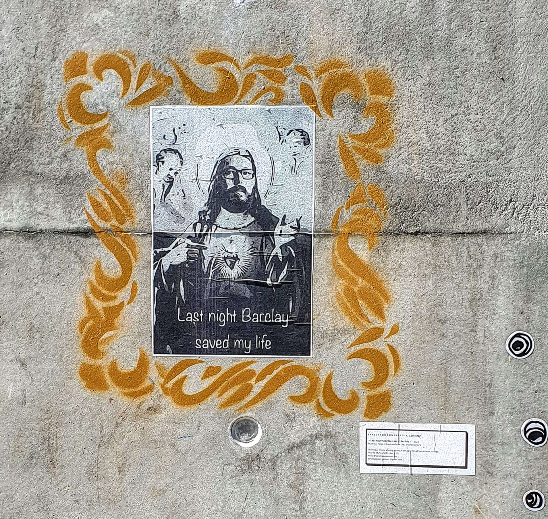 
								Street-art graffiti fresque 
								Barclay Du BonPasteur 
									3 Rue Pr&eacute;-Gaudry
									69007
									Lyon
									France 
									Pat Finder
								Street-Art-Safari.com
								