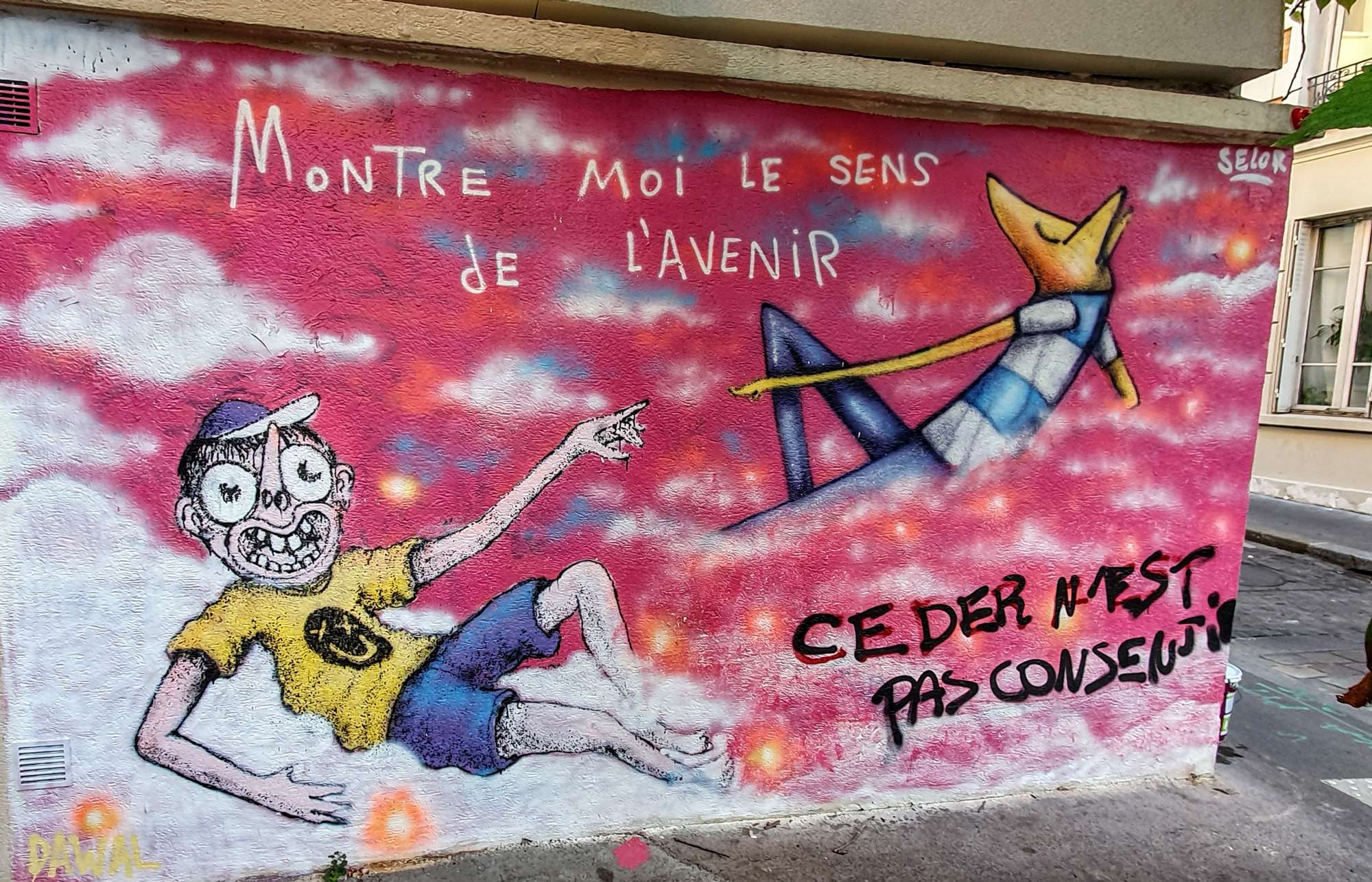 
								Street-art graffiti fresque 
								David Selor, Dawal 
									13 Rue Alphand
									75013
									Paris
									France 
									Pat Finder
								Street-Art-Safari.com
								