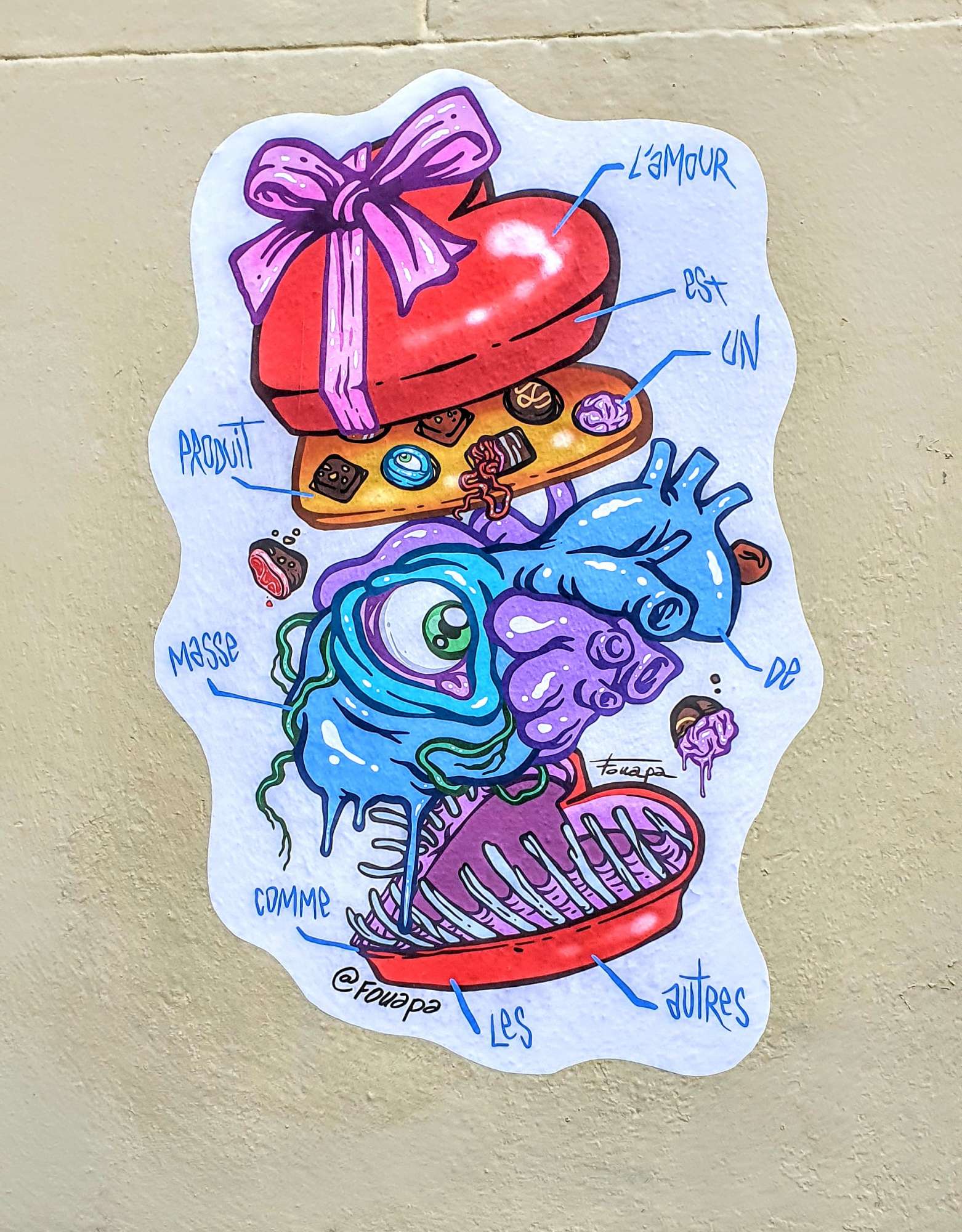 
								Street-art graffiti fresque 
								Fouapa 
									29 Rue Saint-Michel
									69007
									Lyon
									France 
									Pat Finder
								Street-Art-Safari.com
								