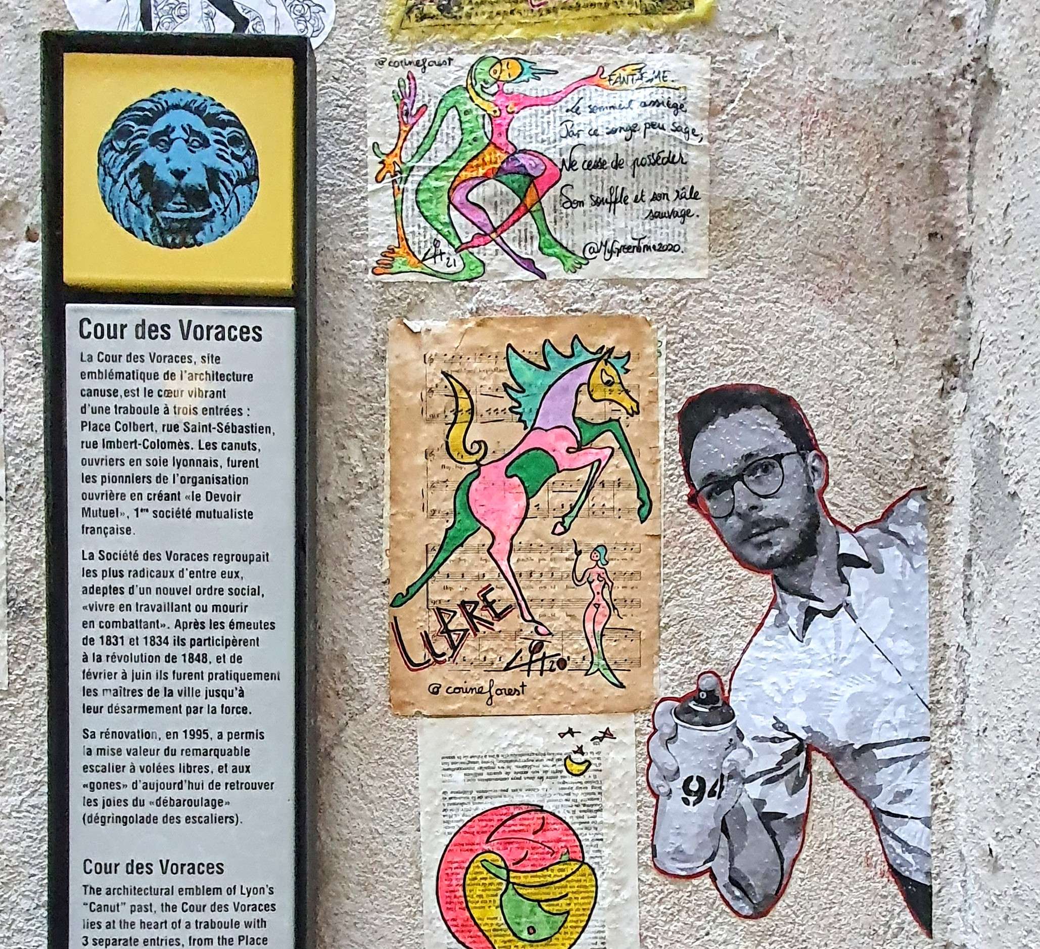 
								Street-art graffiti fresque 
								Corine Forest, Zacharie Bodson 
									9 Place Colbert
									69001
									Lyon
									France 
									Pat Finder
								Street-Art-Safari.com
								