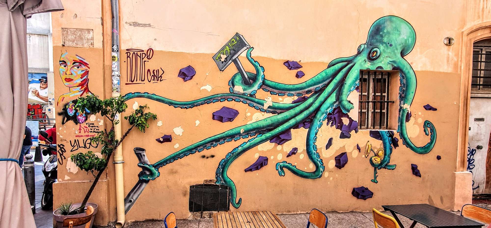 
								Street-art graffiti fresque 
								Manyoly, Rone 
									1 Rue Saint-Mathieu
									13002
									Marseille
									France 
									Pat Finder
								Street-Art-Safari.com
								