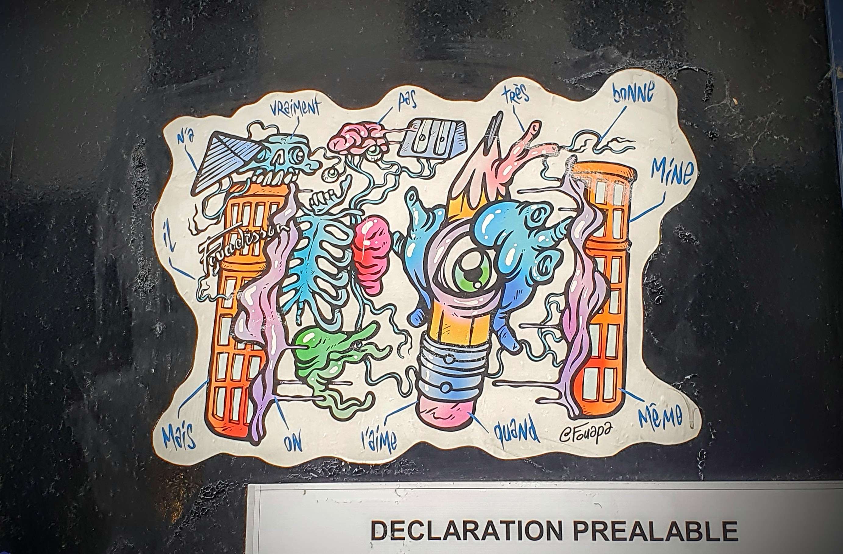 
								Street-art graffiti fresque 
								Fouapa 
									6 Rue du Pr&eacute;sident Carnot
									69002
									Lyon
									France 
									Pat Finder
								Street-Art-Safari.com
								